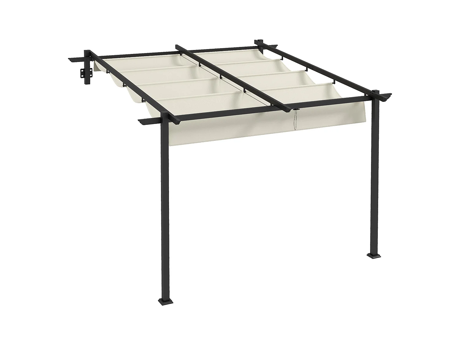 Pergola murale avec toit rétractable, structure aluminium, crème (297x297x230cm)