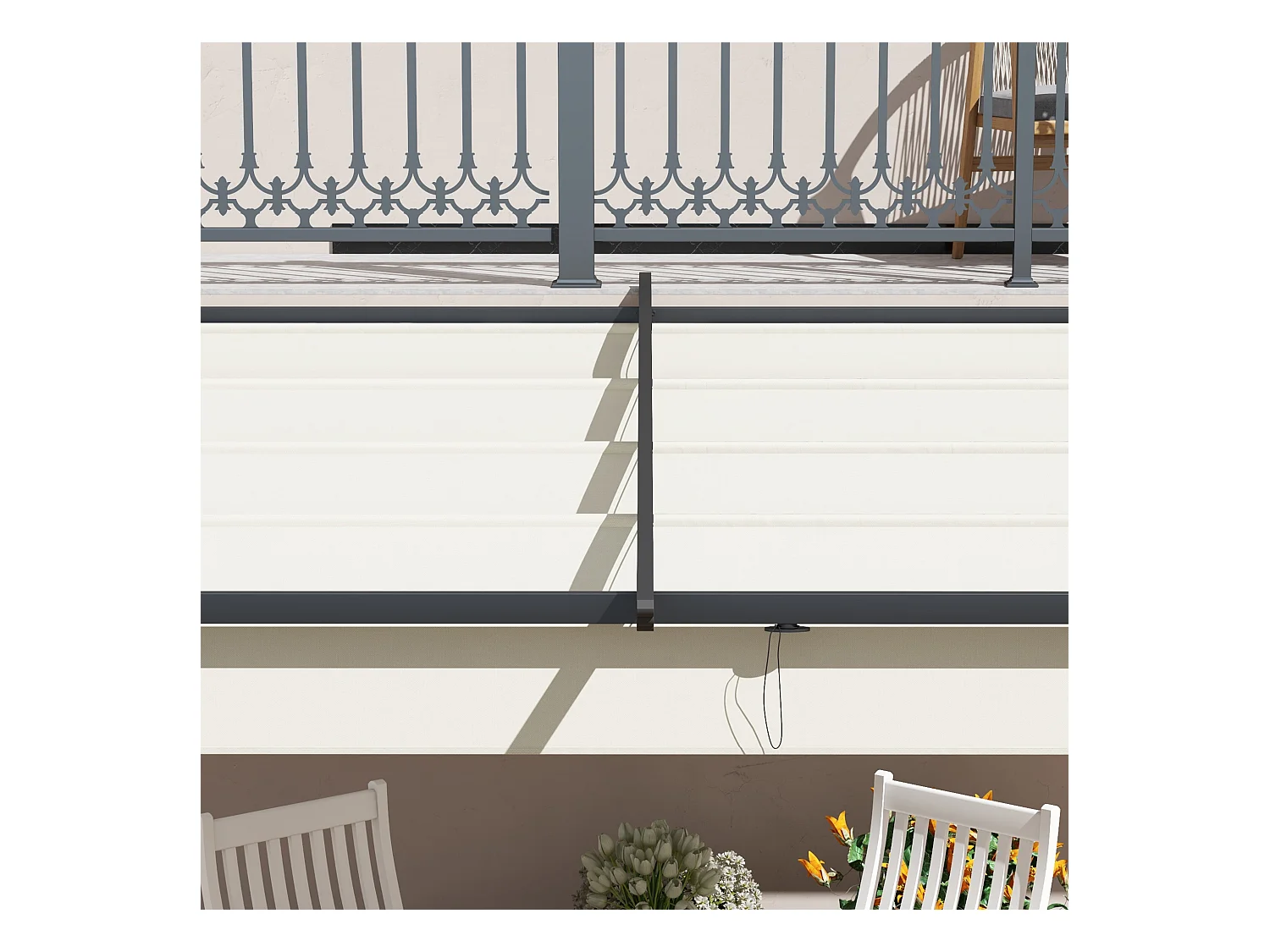 Pergola murale avec toit rétractable, structure aluminium, crème (297x297x230cm)