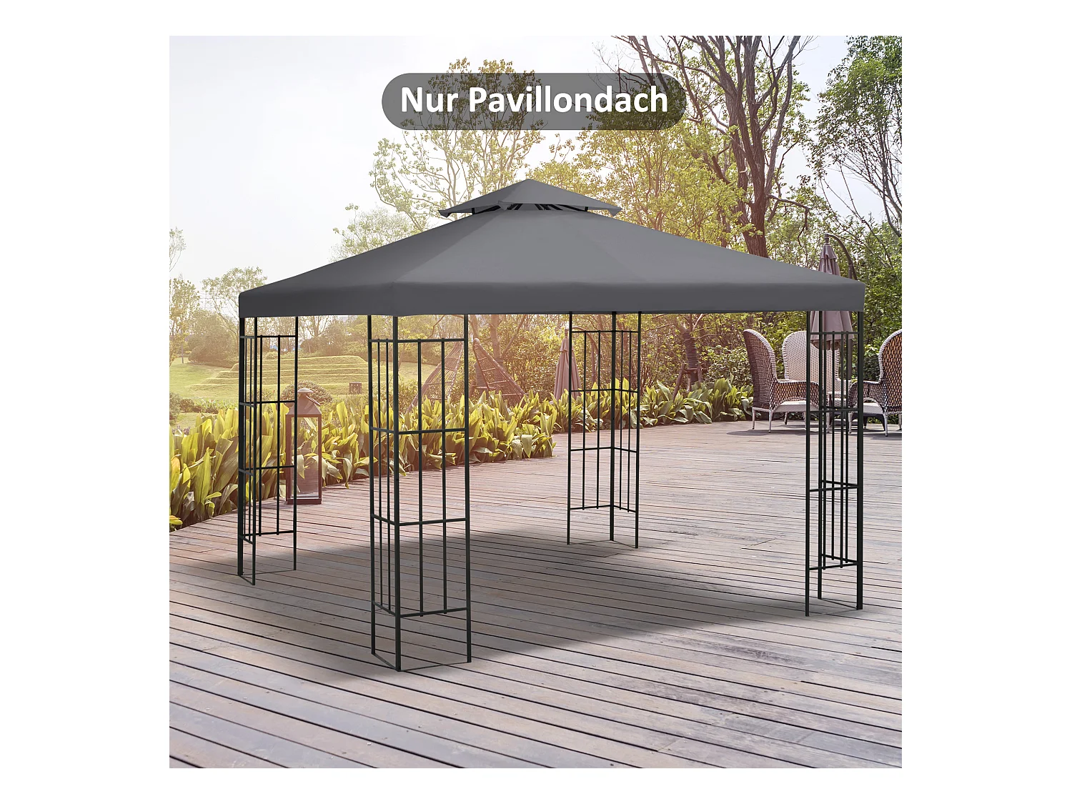 Toit de remplacement pour pavillon métallique 3x3m, en polyester, étanche, gris foncé (300x300x18 cm)