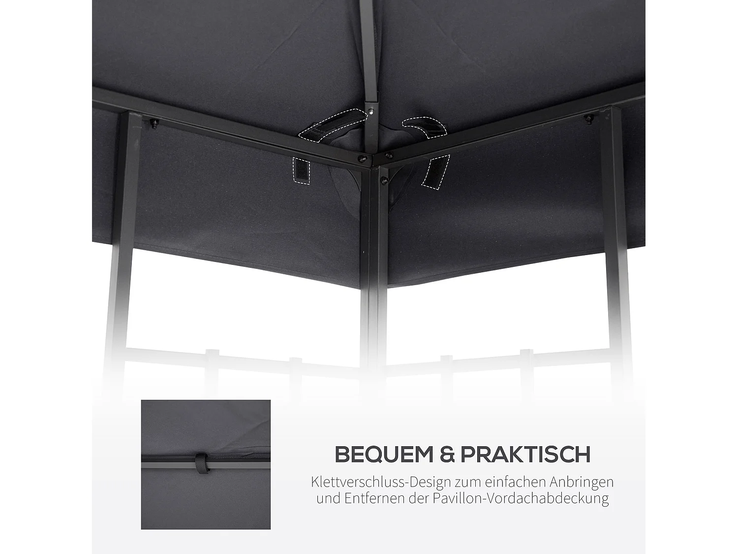 Toit de remplacement pour pavillon métallique 3x3m, en polyester, étanche, gris foncé (300x300x18 cm)