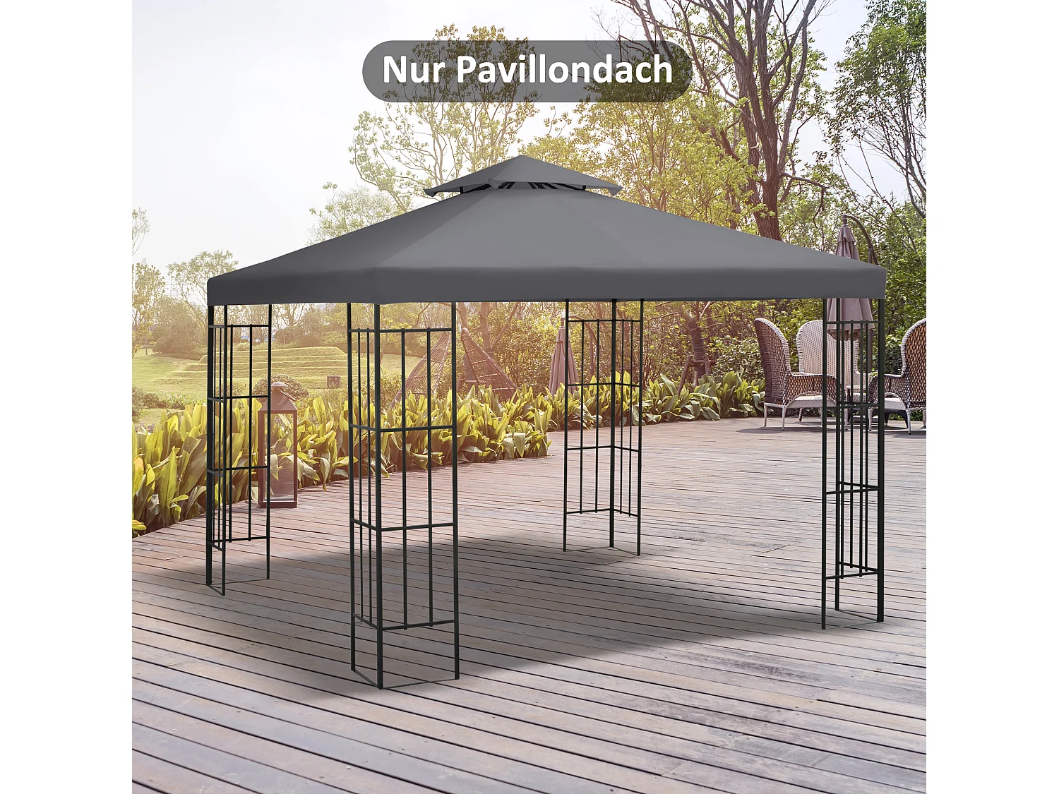 Toit de remplacement pour pavillon métallique 3x3m, en polyester, étanche, gris foncé (300x300x18 cm)