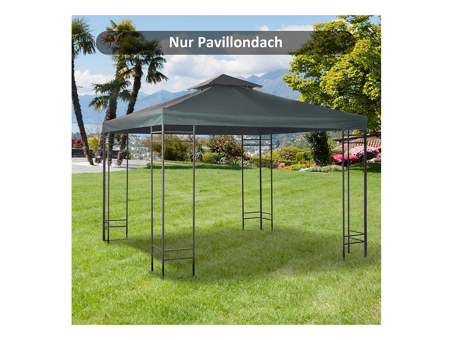 Housse de remplacement pour pavillon 3x3m, toit en polyester, protection UV, gris (300x300x18 cm)