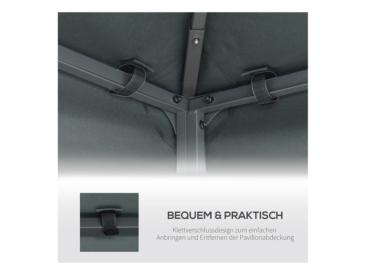 Housse de remplacement pour pavillon 3x3m, toit en polyester, protection UV, gris (300x300x18 cm)