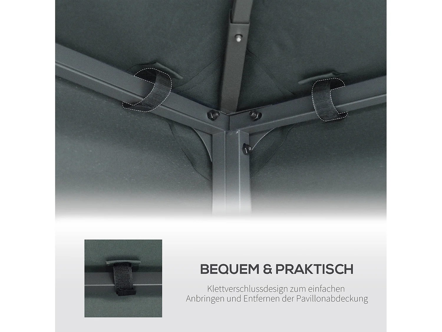 Housse de remplacement pour pavillon 3x3m, toit en polyester, protection UV, gris (300x300x18 cm)