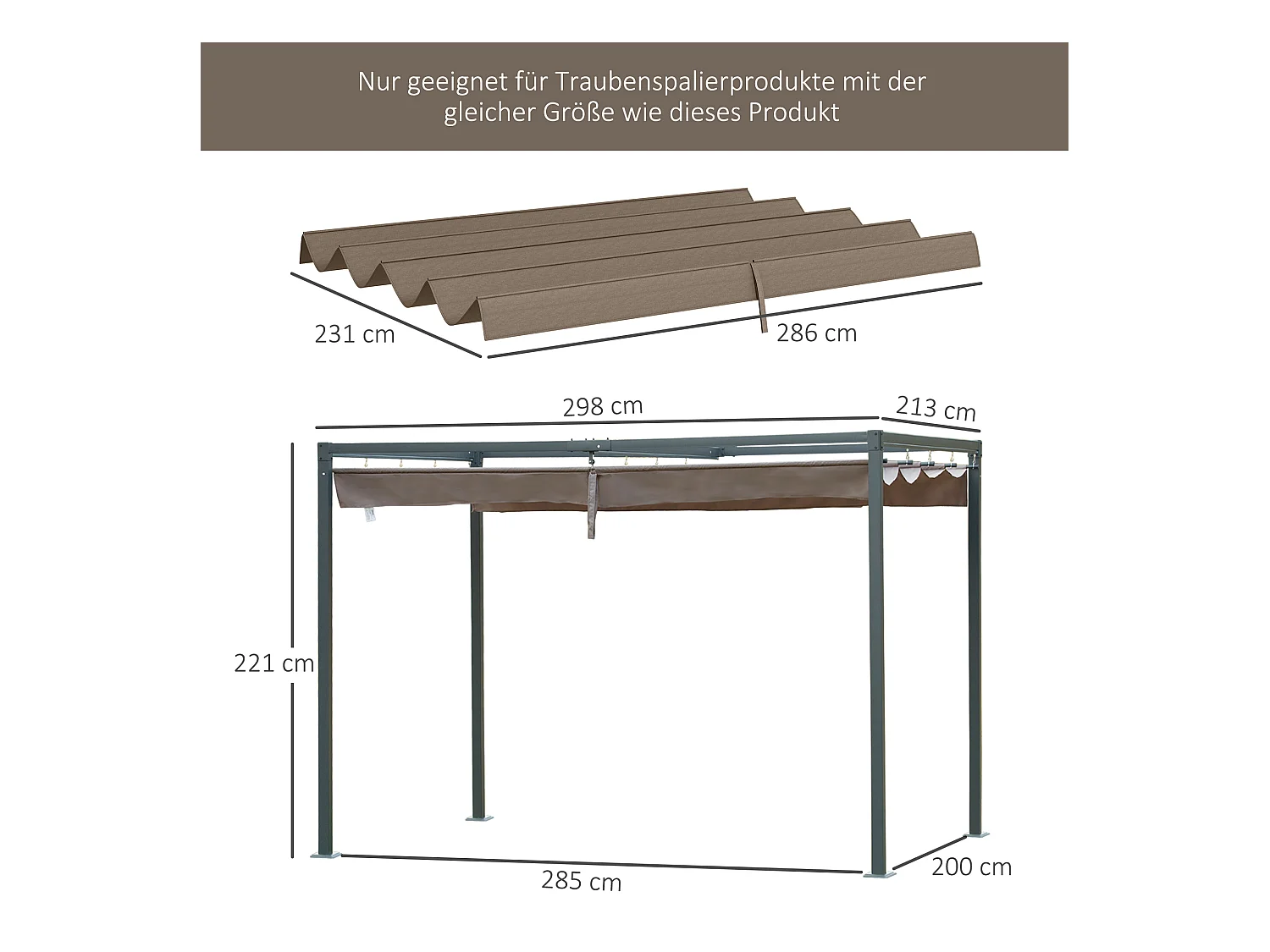 Toit de remplacement pour pergola, polyester, café (286x245x23 cm)