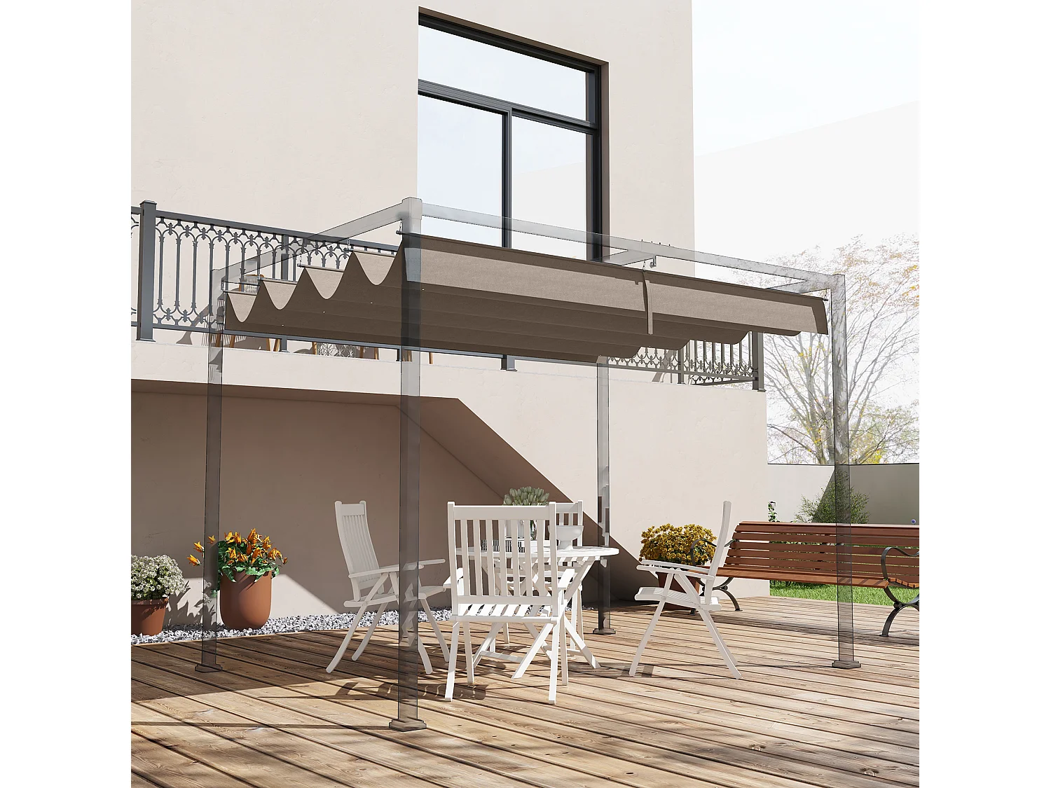 Toit de remplacement pour pergola, polyester, café (286x245x23 cm)