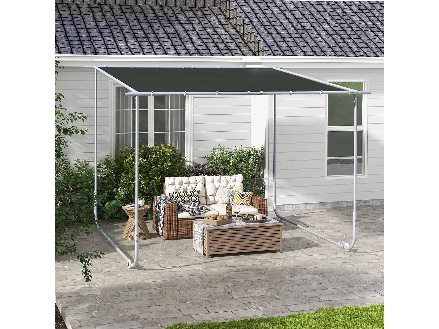 Tuinpergola met UV-bescherming, staal, grijs (302x302x250 cm)