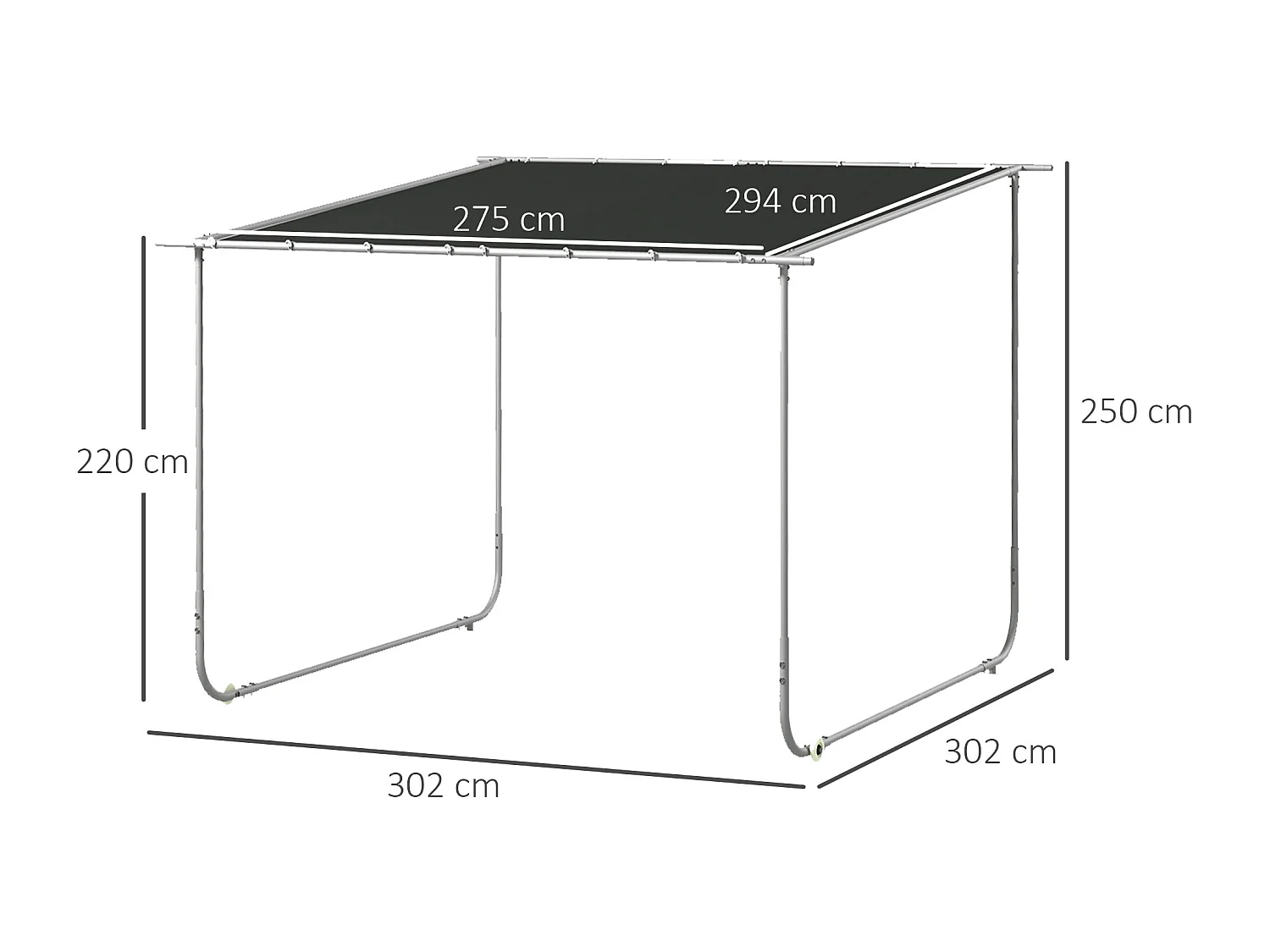 Tuinpergola met UV-bescherming, staal, grijs (302x302x250 cm)
