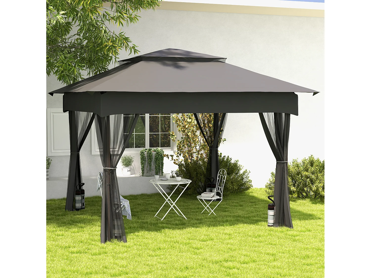 Zandzakkenset voor paviljoen, 4 stuks, Oxford, zwart, met handvatten (20x10x43 cm)