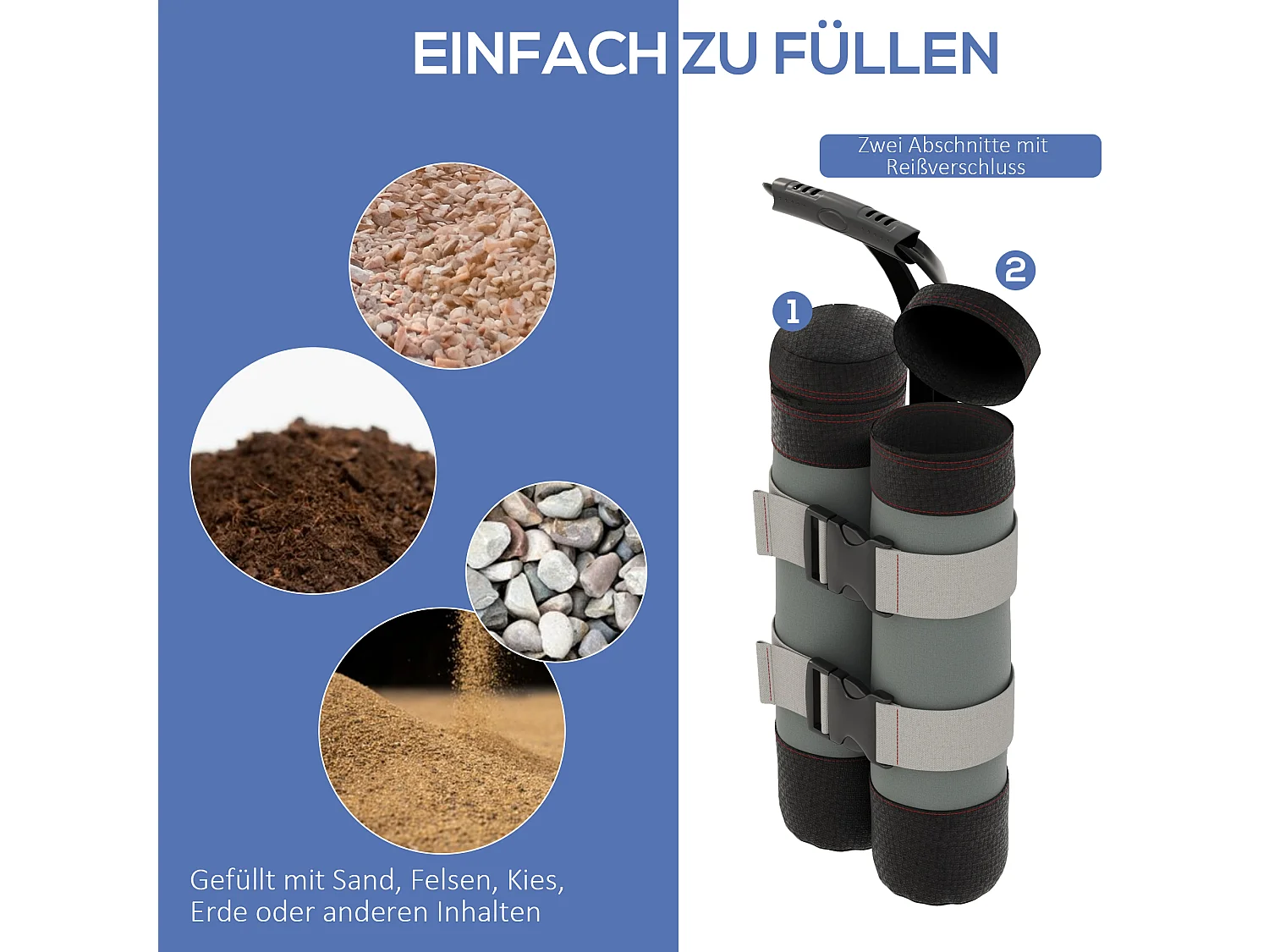 Zandzakkenset voor paviljoen, 4 stuks, Oxford, zwart, met handvatten (20x10x43 cm)