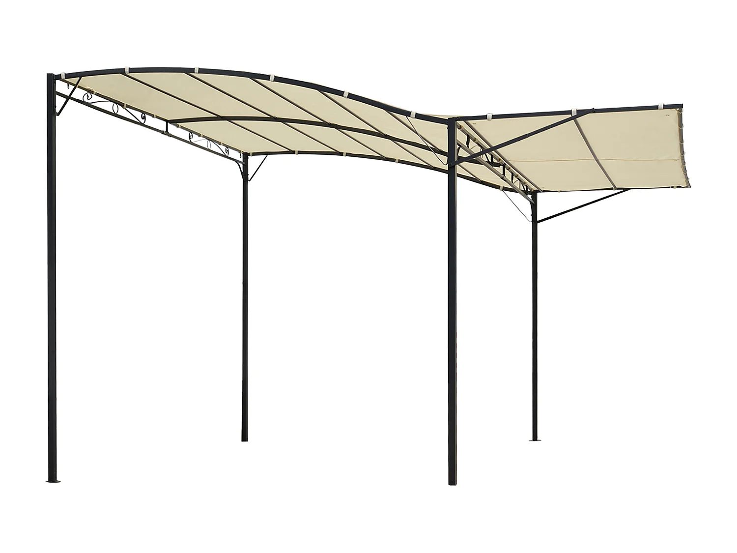 Pergola met uitschuifbaar dak, staal en polyester, crème en zwart (300x250x250 cm)