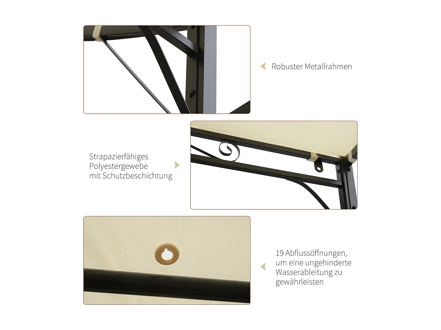 Pergola met uitschuifbaar dak, staal en polyester, crème en zwart (300x250x250 cm)