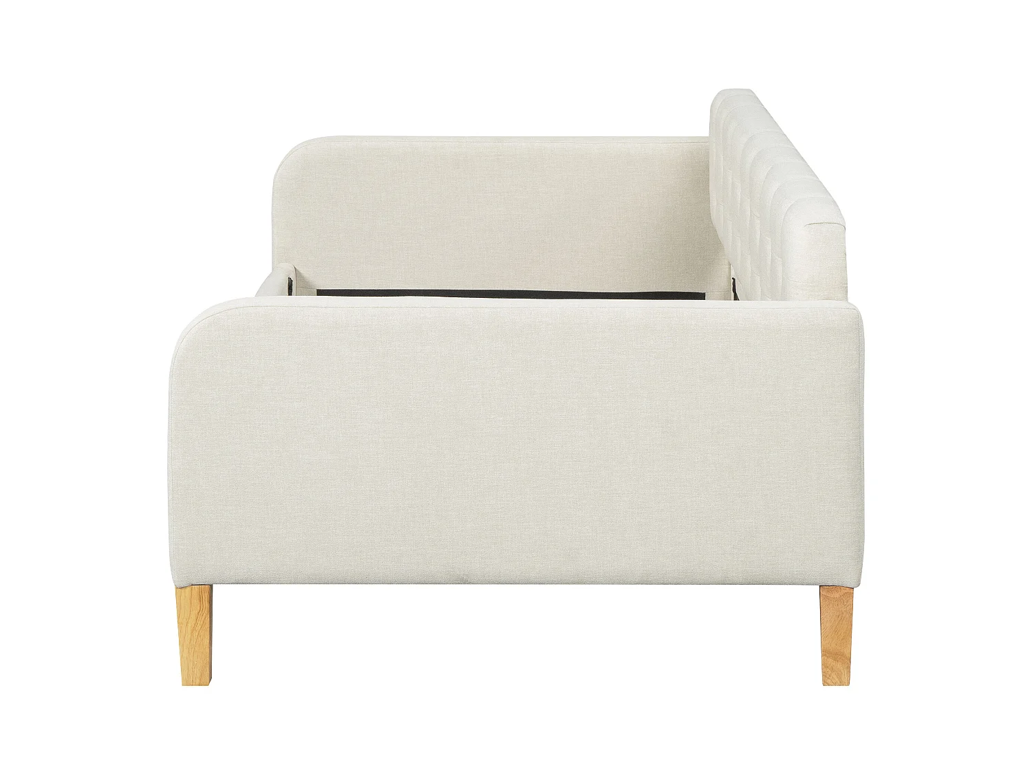 Canapé-lit 90x200 cm, lit de jour, boutons cloutés, lin, beige (215x102x70 cm)