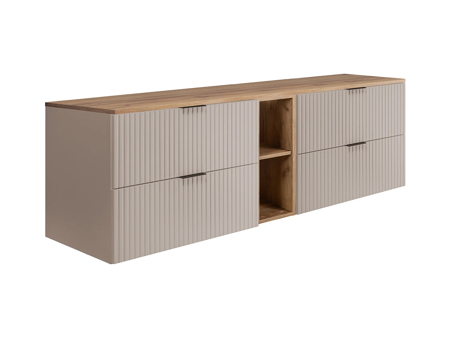 Meuble sous vasque FLOW 180 cm cachemire avec étagère et plan de travail chêne craft doré