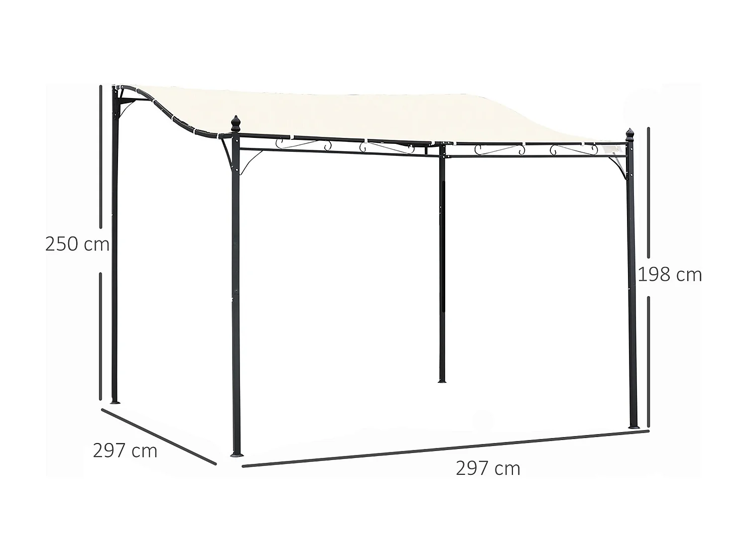 Pergola de jardin, structure en métal, toit en polyester, crème (297x297x250 cm)