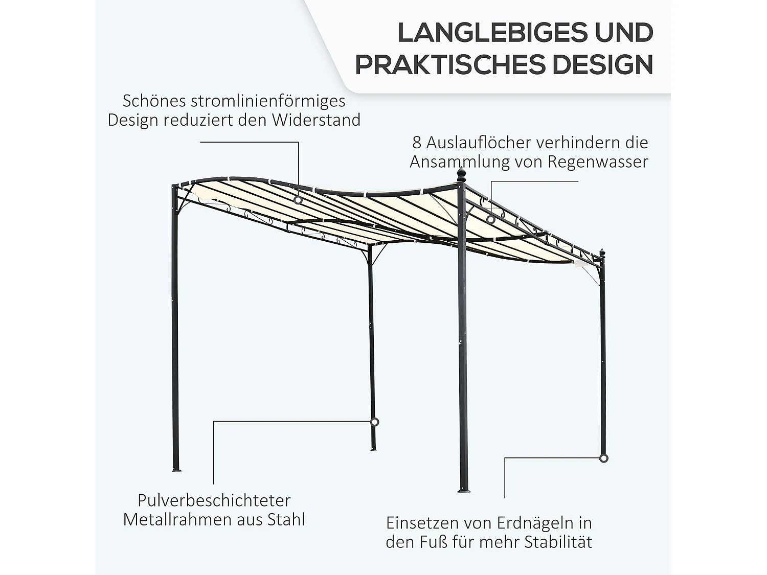 Pergola de jardin, structure en métal, toit en polyester, crème (297x297x250 cm)