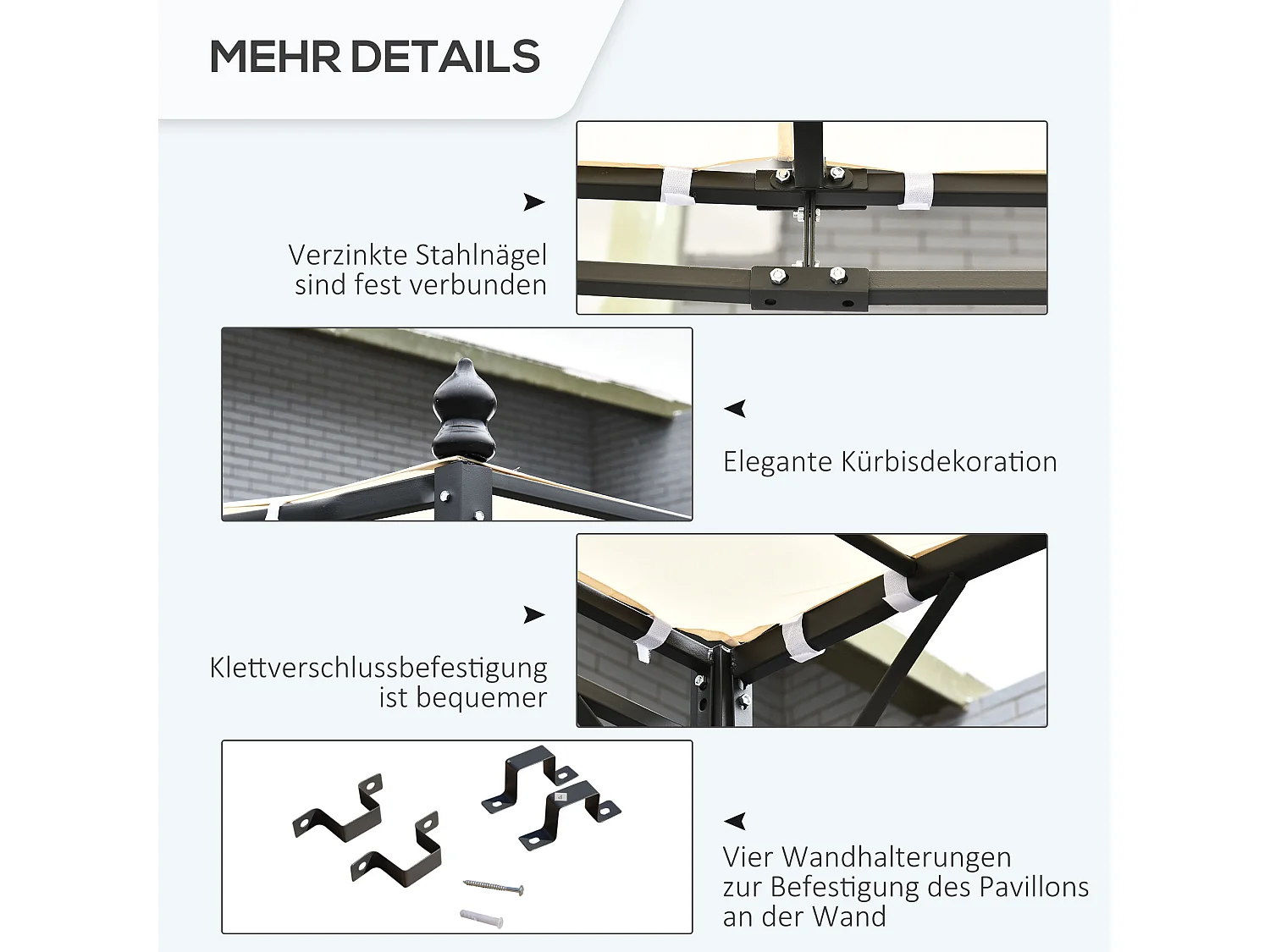 Pergola de jardin, structure en métal, toit en polyester, crème (297x297x250 cm)
