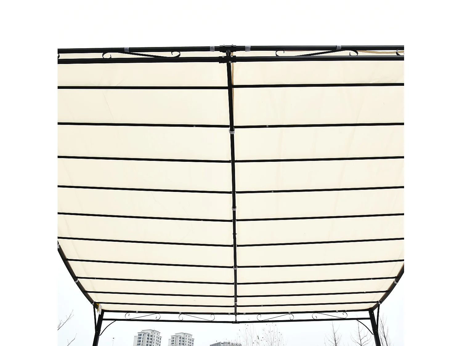 Pergola de jardin, structure en métal, toit en polyester, crème (297x297x250 cm)