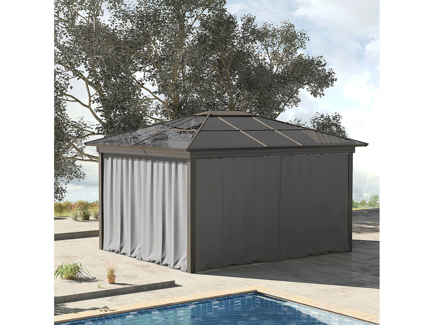 4 parois latérales pour pavillon 3x3m, polyester résistant, gris clair (302x1x205cm)