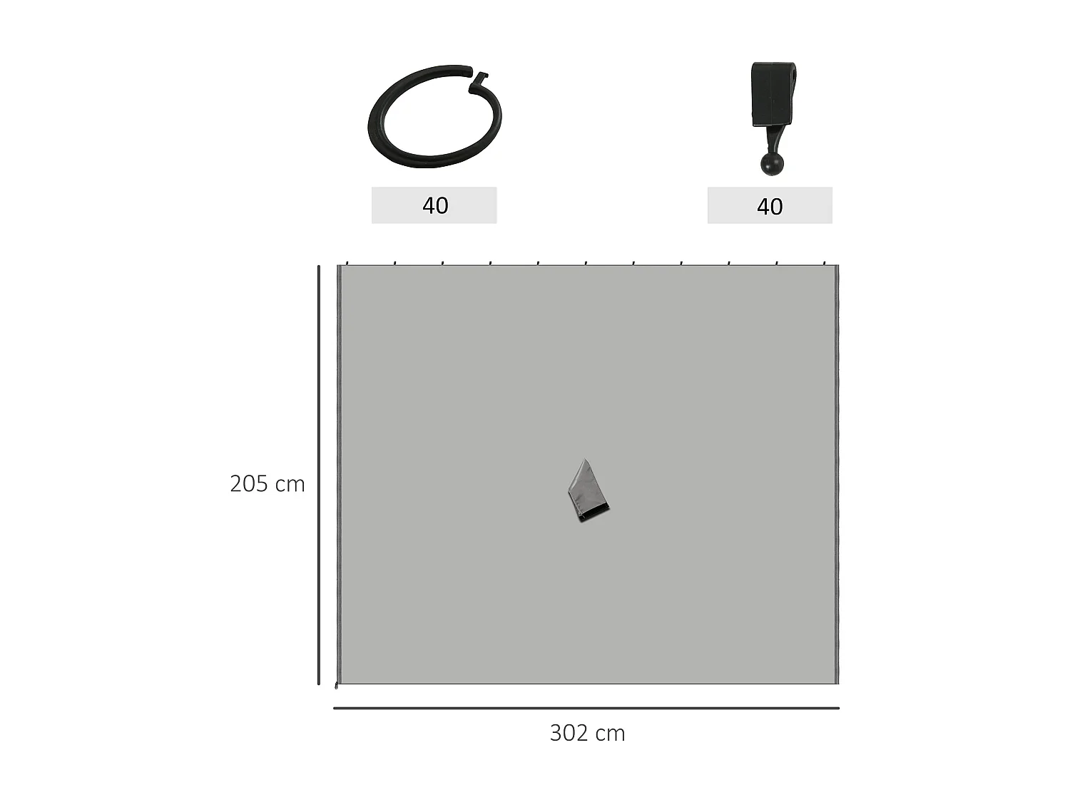 4 parois latérales pour pavillon 3x3m, polyester résistant, gris clair (302x1x205cm)