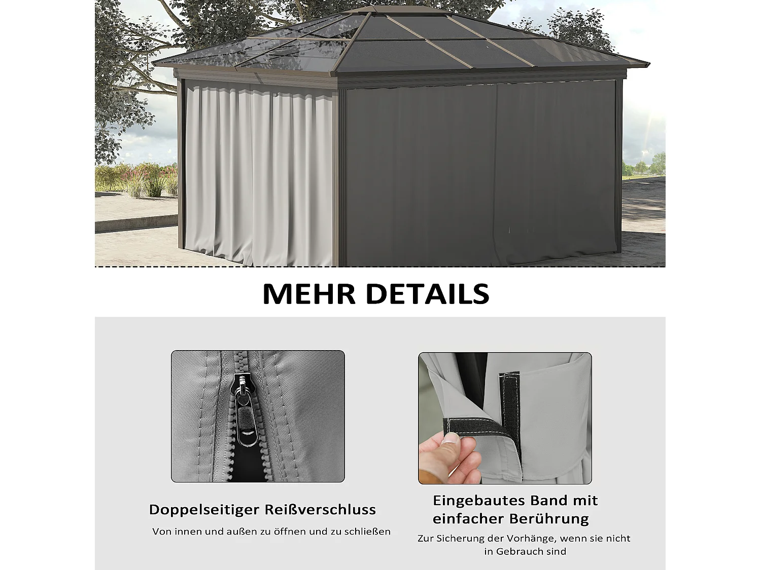 4 parois latérales pour pavillon 3x3m, polyester résistant, gris clair (302x1x205cm)