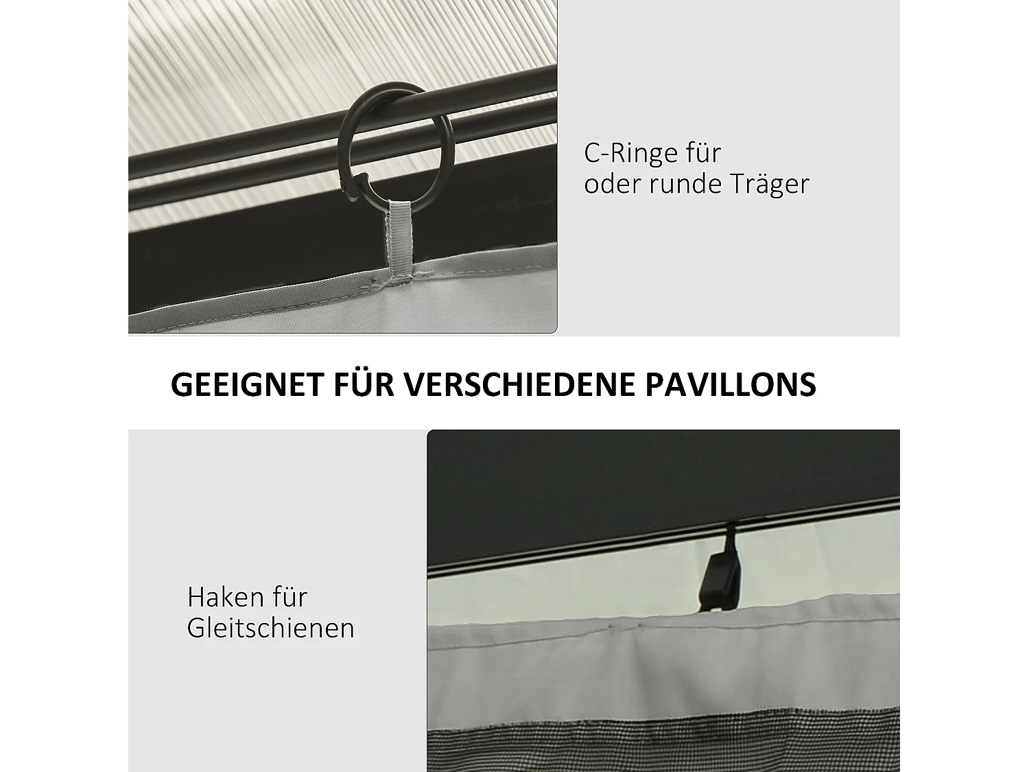 4 parois latérales pour pavillon 3x3m, polyester résistant, gris clair (302x1x205cm)