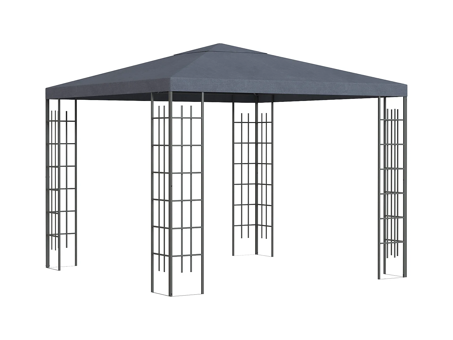 Pavillon de jardin 3x3m, structure en métal, toit en polyester, gris (295x295x255 cm)