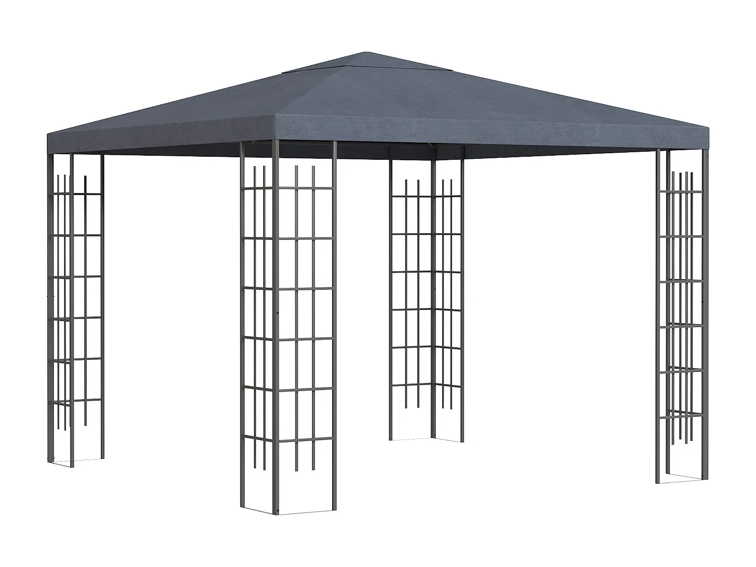 Pavillon de jardin 3x3m, structure en métal, toit en polyester, gris (295x295x255 cm)