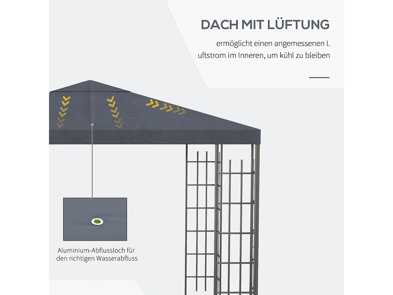 Pavillon de jardin 3x3m, structure en métal, toit en polyester, gris (295x295x255 cm)