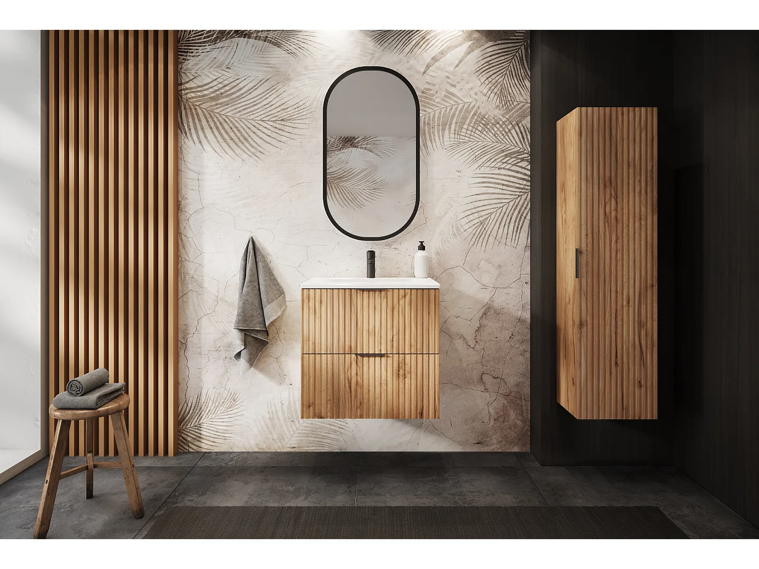 Meuble de salle de bain FLOW 60 cm chêne craft doré avec plan