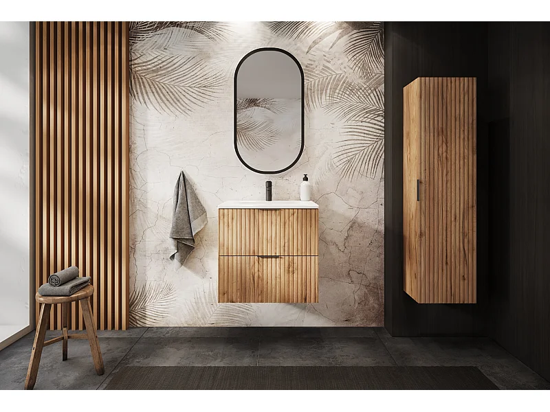 Meuble de salle de bain FLOW 60 cm chêne craft doré avec plan