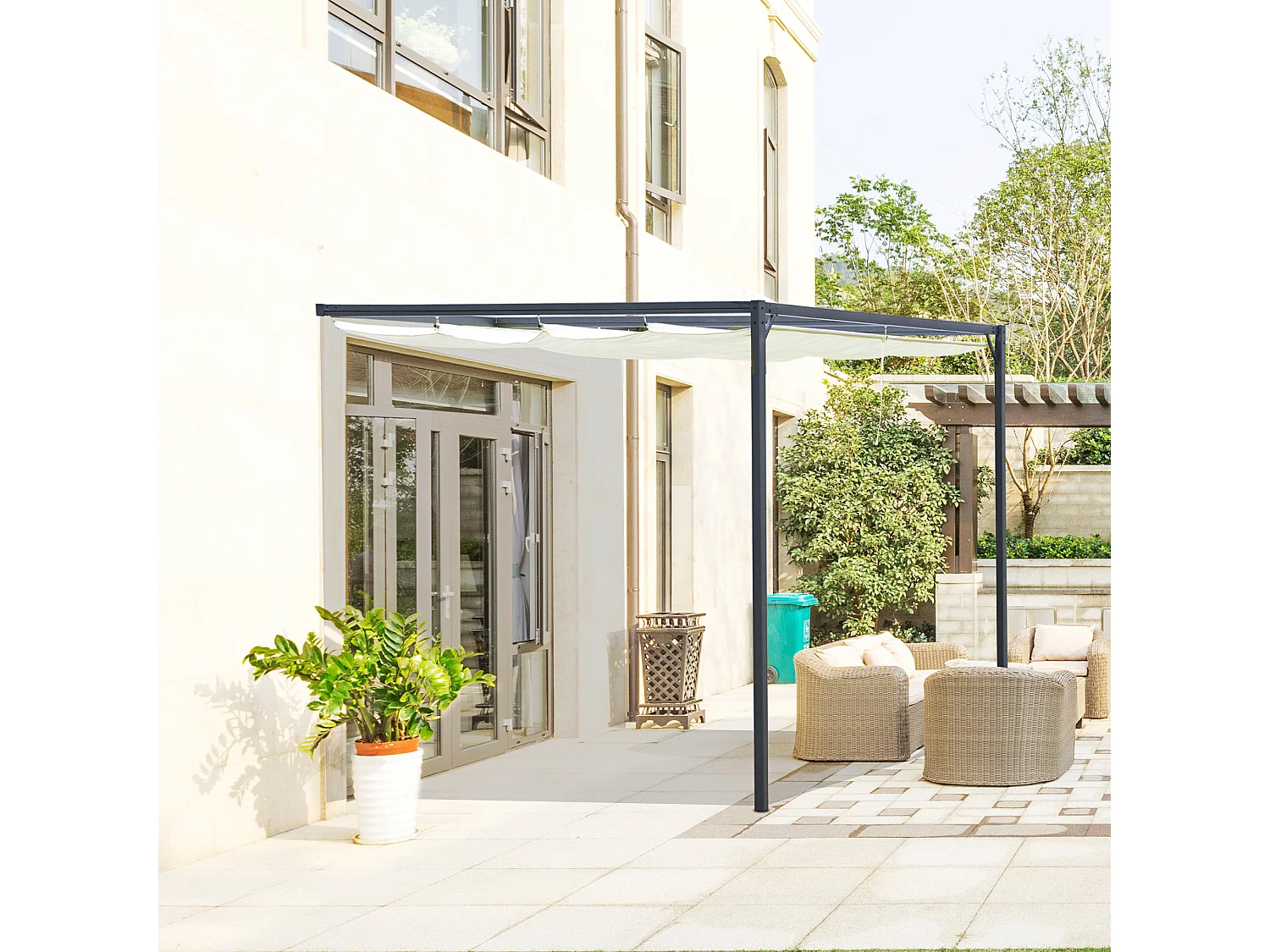 Pergola avec toit rétractable, métal et polyester, crème et kaki (300x300x230 cm)