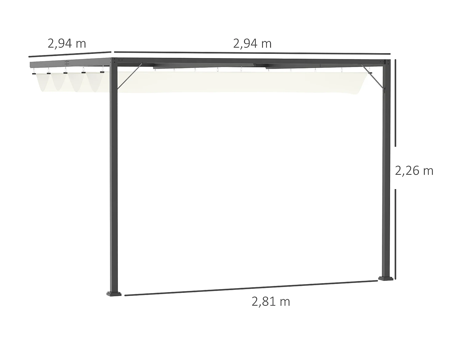Pergola avec toit rétractable, métal et polyester, crème et kaki (300x300x230 cm)