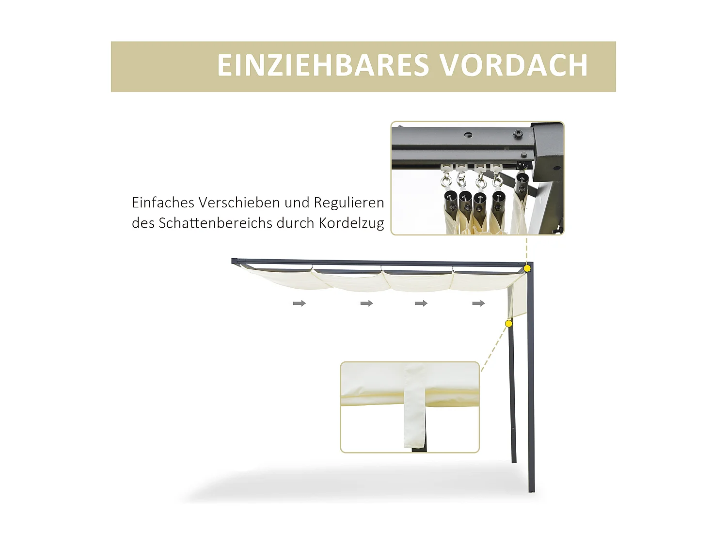 Pergola avec toit rétractable, métal et polyester, crème et kaki (300x300x230 cm)