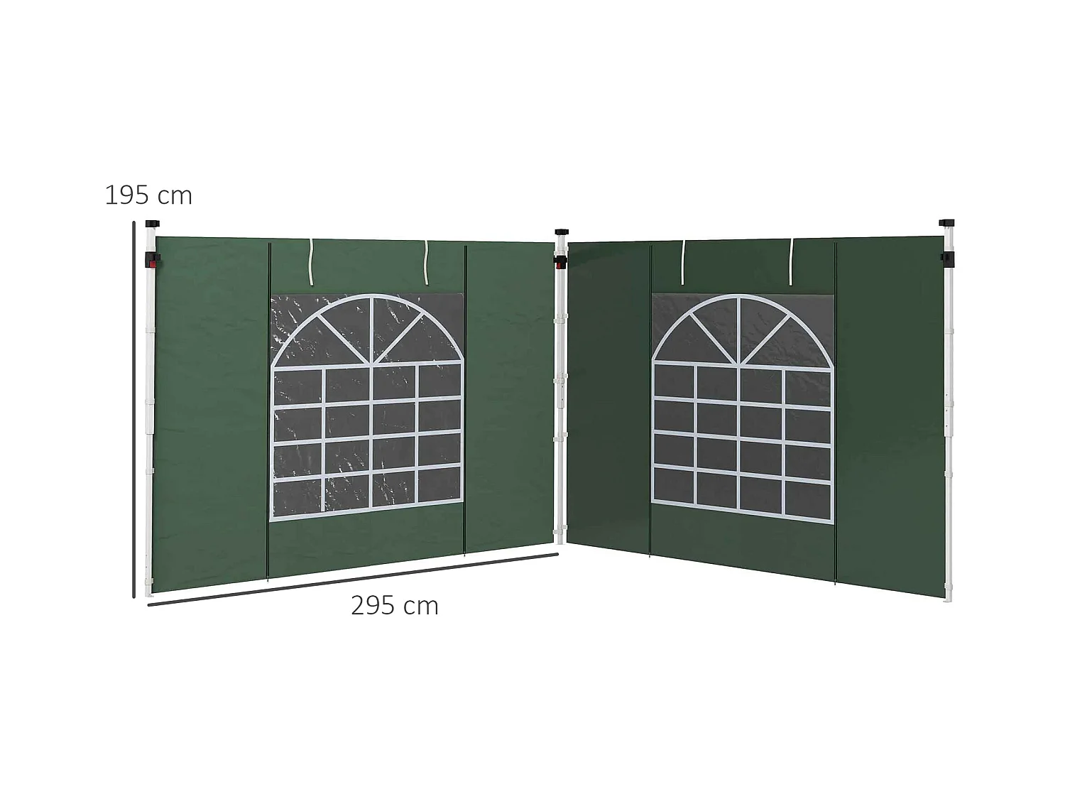 Set de 2 parois latérales pour pavillon avec fenêtres et fermeture éclair, polyester, vert (295x195cm)
