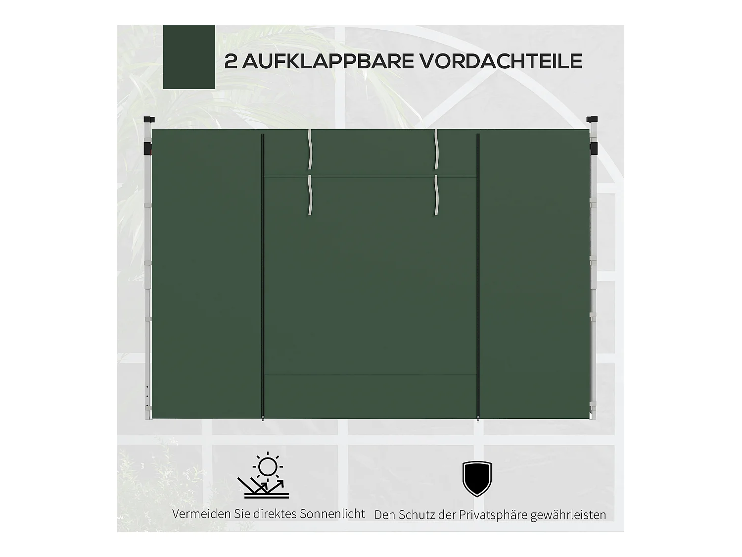Set de 2 parois latérales pour pavillon avec fenêtres et fermeture éclair, polyester, vert (295x195cm)