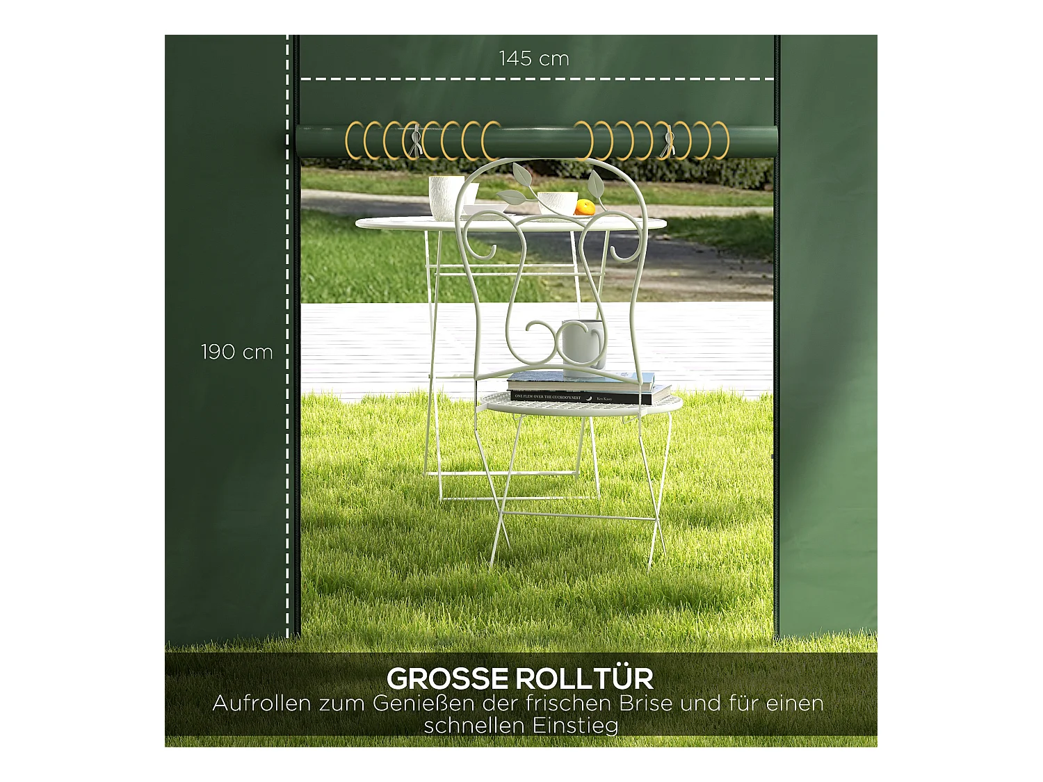 Set de 2 parois latérales pour pavillon avec fenêtres et fermeture éclair, polyester, vert (295x195cm)