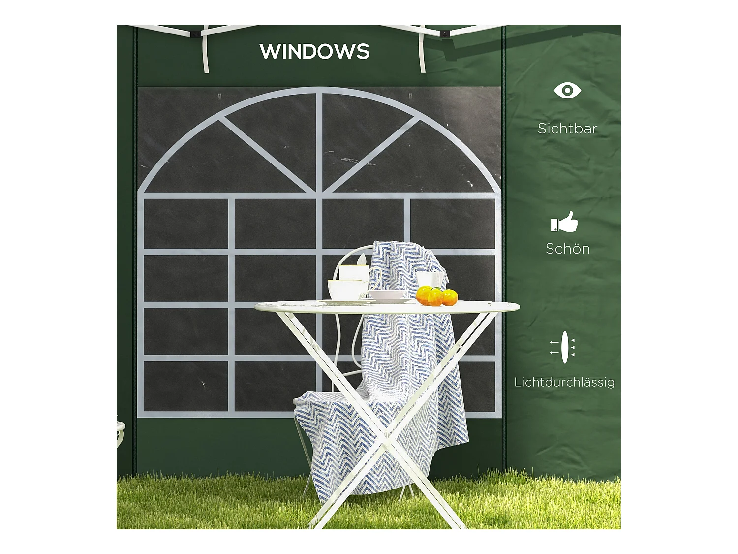 Set de 2 parois latérales pour pavillon avec fenêtres et fermeture éclair, polyester, vert (295x195cm)