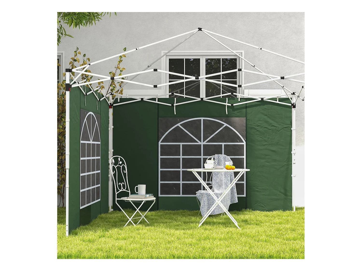 Set de 2 parois latérales pour pavillon avec fenêtres et fermeture éclair, polyester, vert (295x195cm)