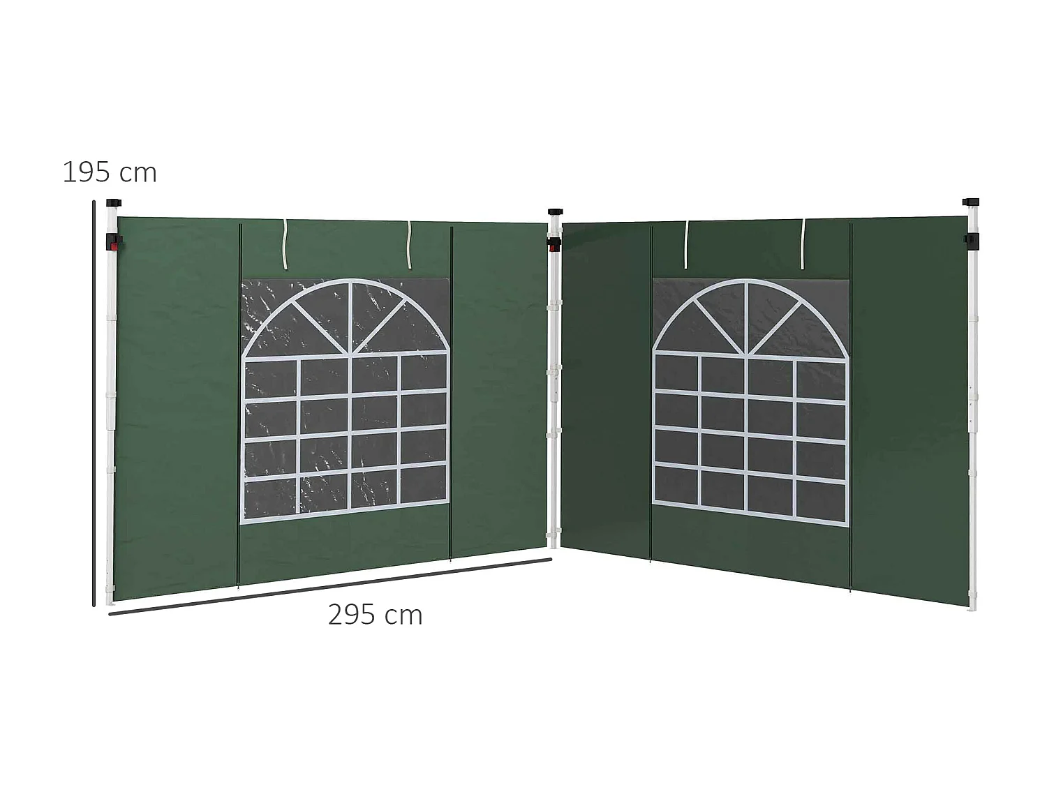 Set de 2 parois latérales pour pavillon avec fenêtres et fermeture éclair, polyester, vert (295x195cm)
