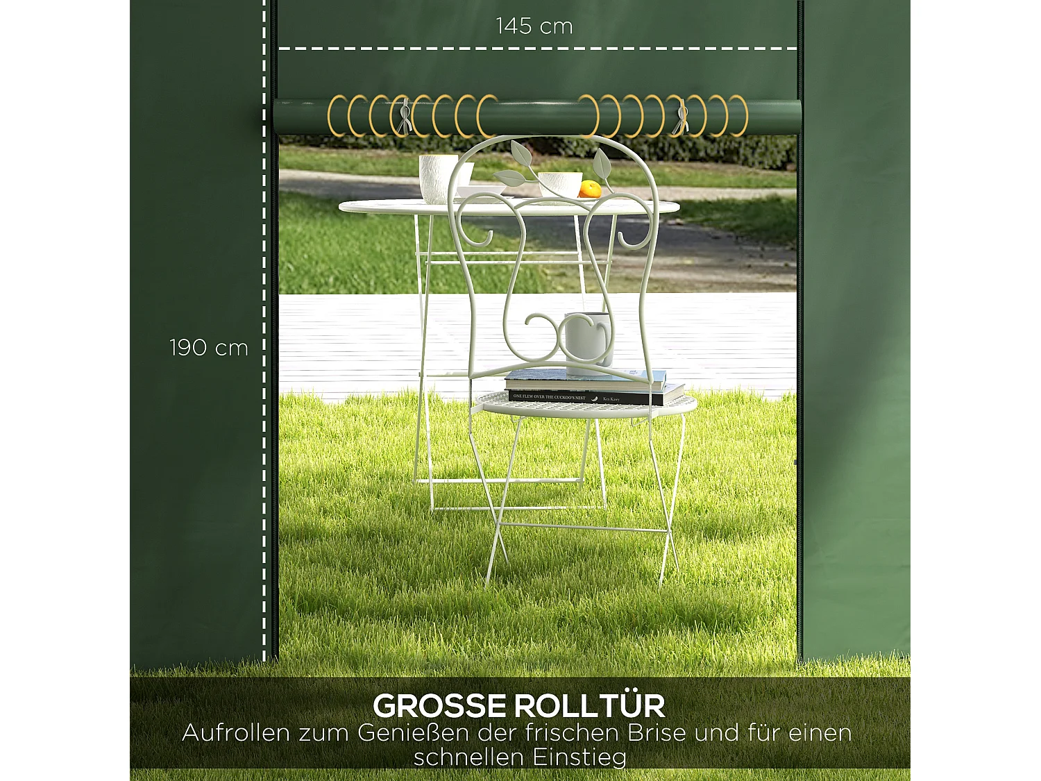 Set de 2 parois latérales pour pavillon avec fenêtres et fermeture éclair, polyester, vert (295x195cm)