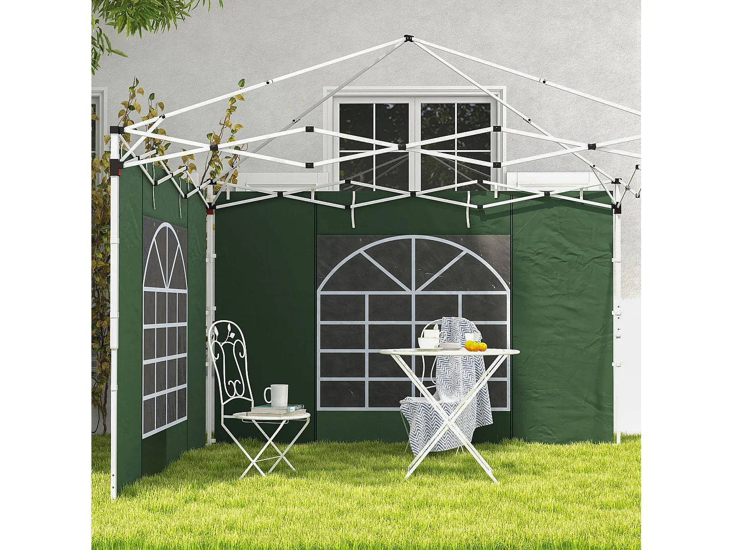 Set de 2 parois latérales pour pavillon avec fenêtres et fermeture éclair, polyester, vert (295x195cm)