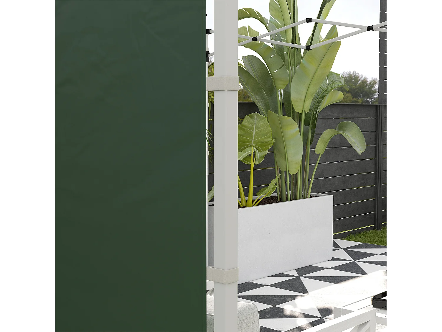 Set de 2 parois latérales pour pavillon avec fenêtres et fermeture éclair, polyester, vert (295x195cm)