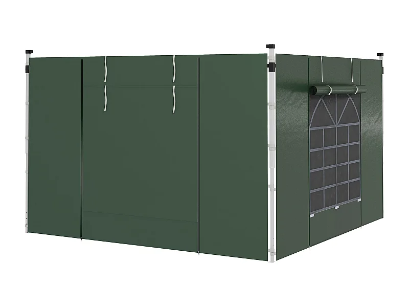 Set de 2 parois latérales pour pavillon avec fenêtres et fermeture éclair, polyester, vert (295x195cm)