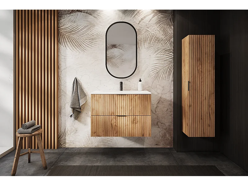 Mobiletto da bagno scanalato FLOW 80 cm rovere craft oro