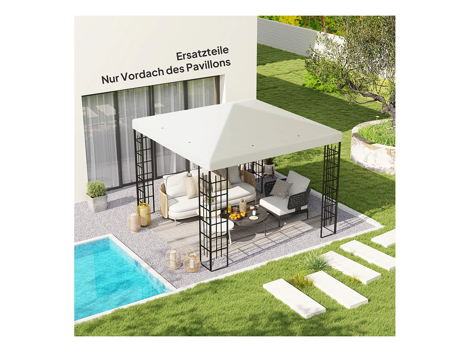 Remplaçant de toit pour pavillon 3 x 3 m, toit étanche en polyester, avec œillets de drainage, gris clair (298x298x1 cm)