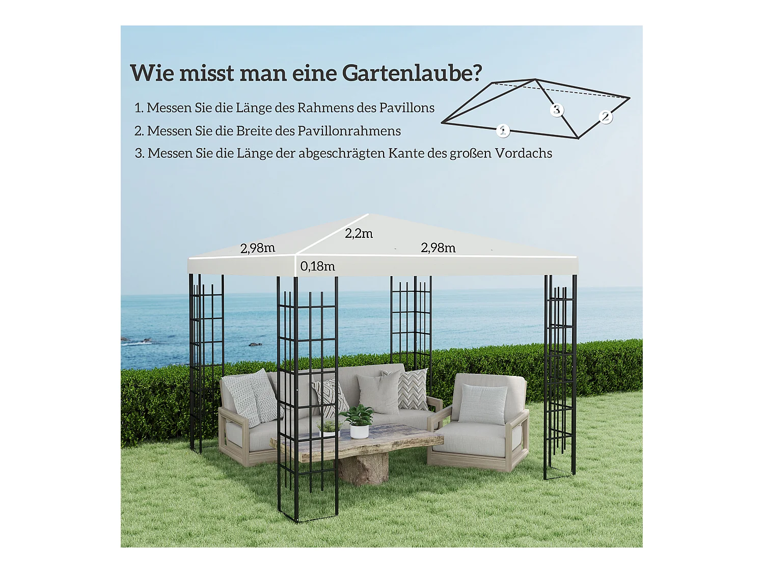 Remplaçant de toit pour pavillon 3 x 3 m, toit étanche en polyester, avec œillets de drainage, gris clair (298x298x1 cm)