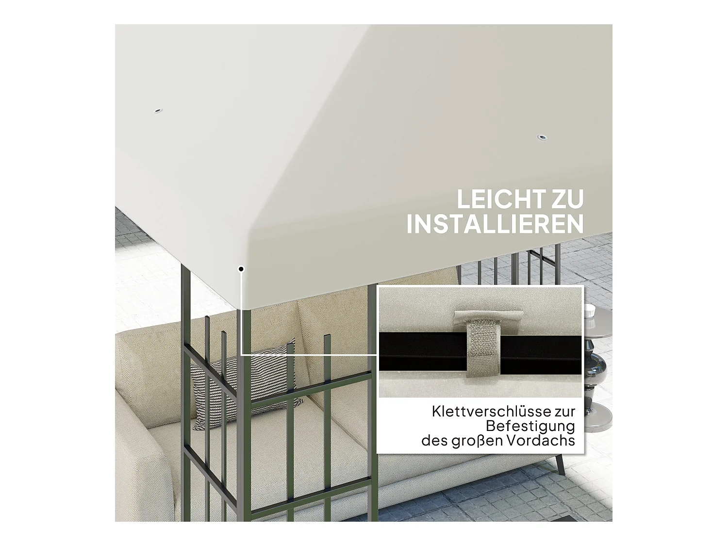 Remplaçant de toit pour pavillon 3 x 3 m, toit étanche en polyester, avec œillets de drainage, gris clair (298x298x1 cm)