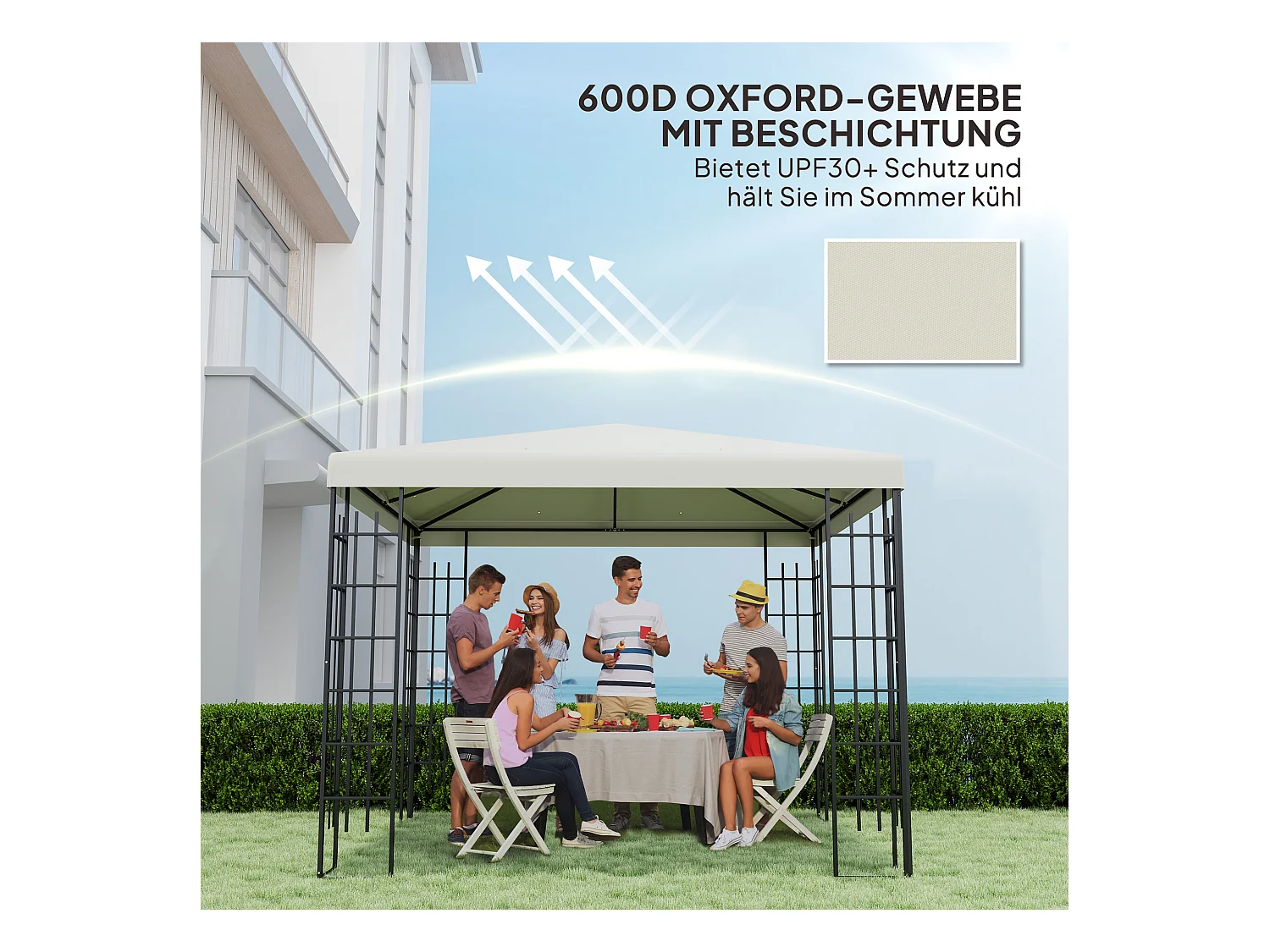 Remplaçant de toit pour pavillon 3 x 3 m, toit étanche en polyester, avec œillets de drainage, gris clair (298x298x1 cm)