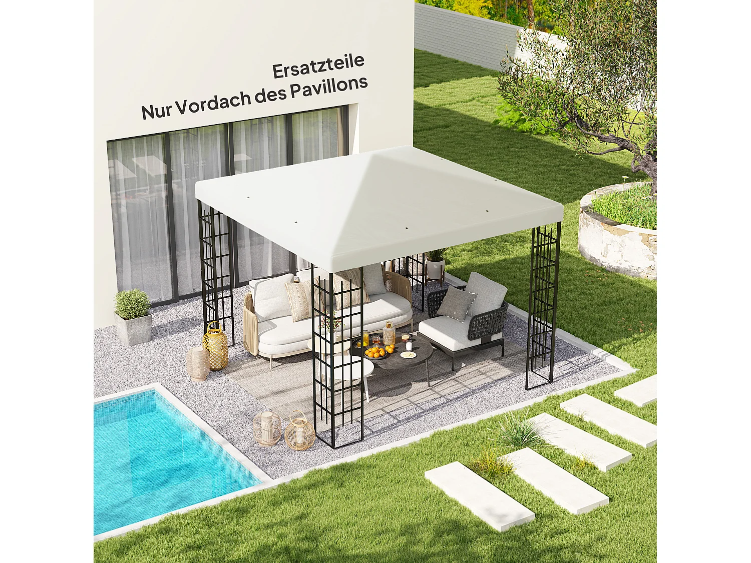 Remplaçant de toit pour pavillon 3 x 3 m, toit étanche en polyester, avec œillets de drainage, gris clair (298x298x1 cm)
